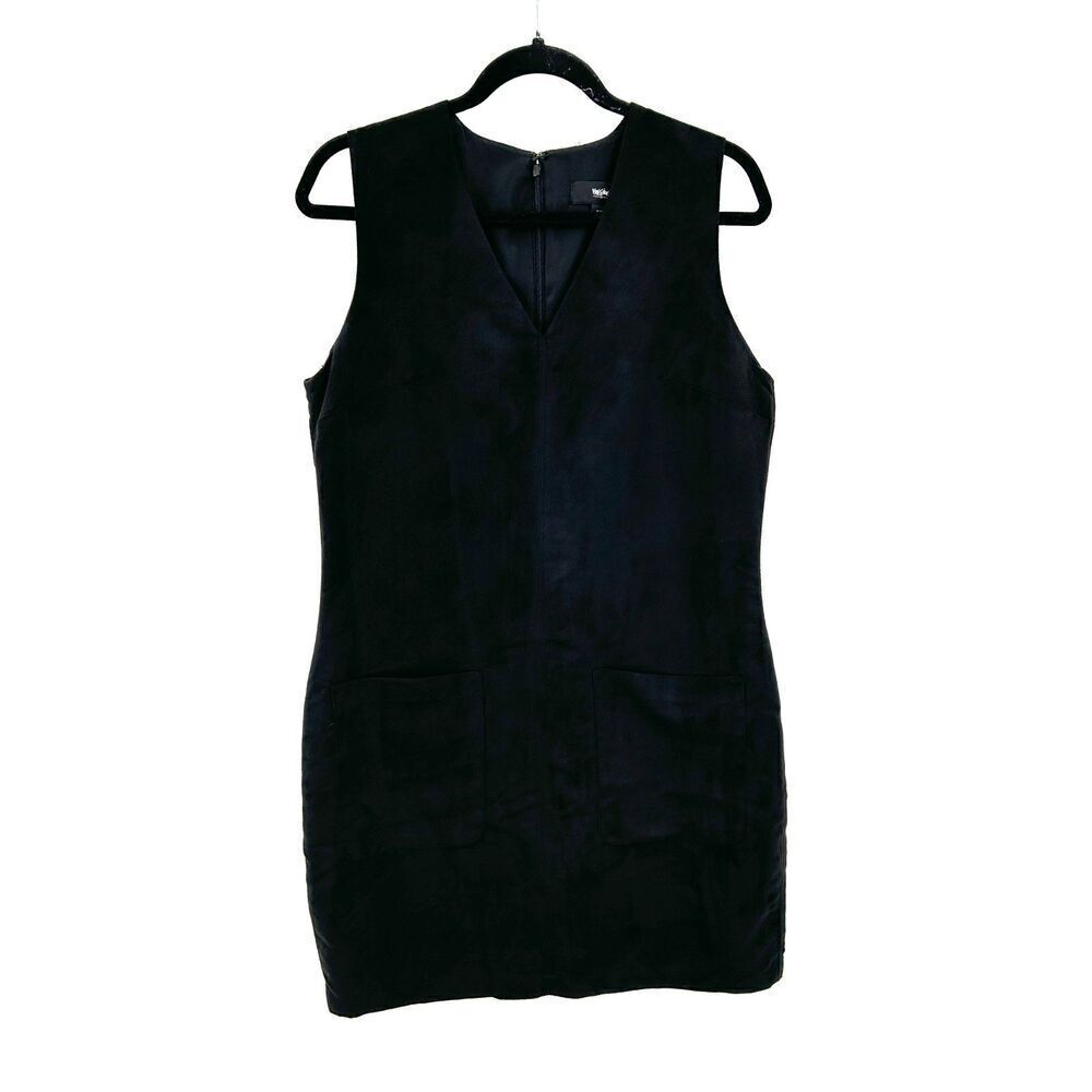 MOSSIMO Black Faux Suede V-Neck Sleeveless Front Pocket Mini Dress Size Medium